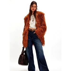 Free People Fluttering Heart Faux Fur Jacket Cloves size M